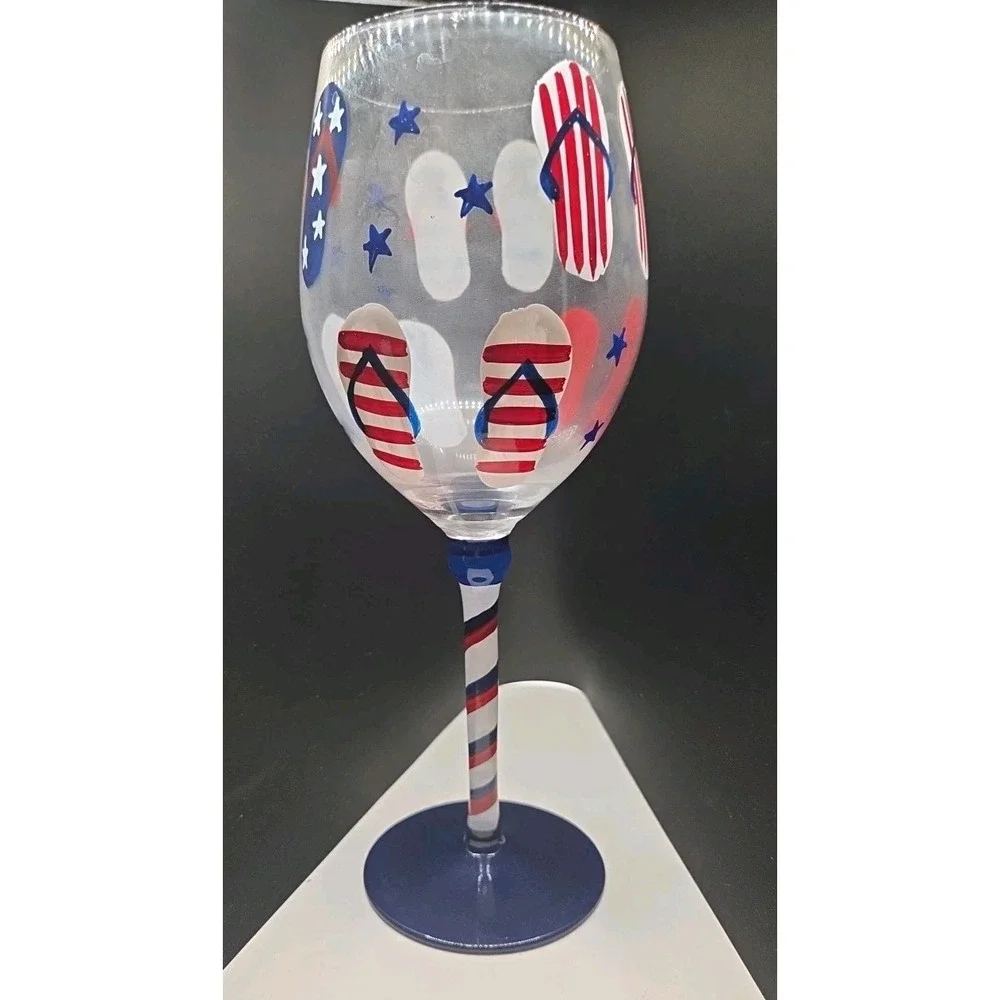 Pier 1 Patriotic Hand Blown Wine Water Goblet Retired Contemporary Glass EUC‎